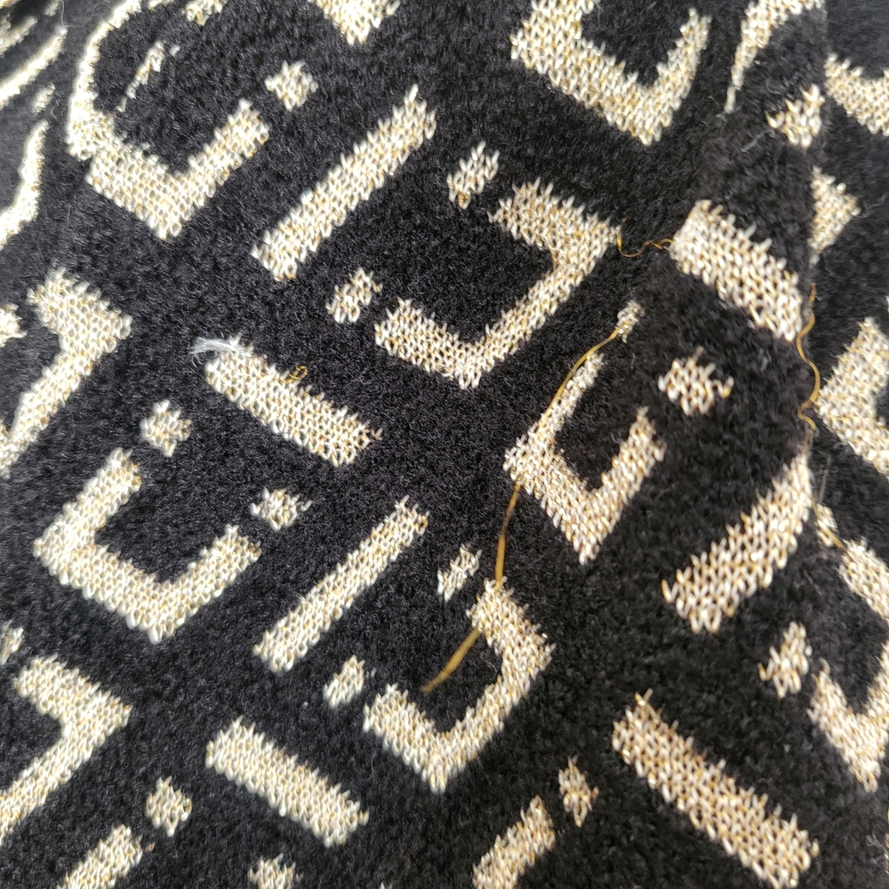 Diane von Furstenberg Duffy Collared V Neck Sweater Black Metallic Geometric Sm - Picture 12 of 12